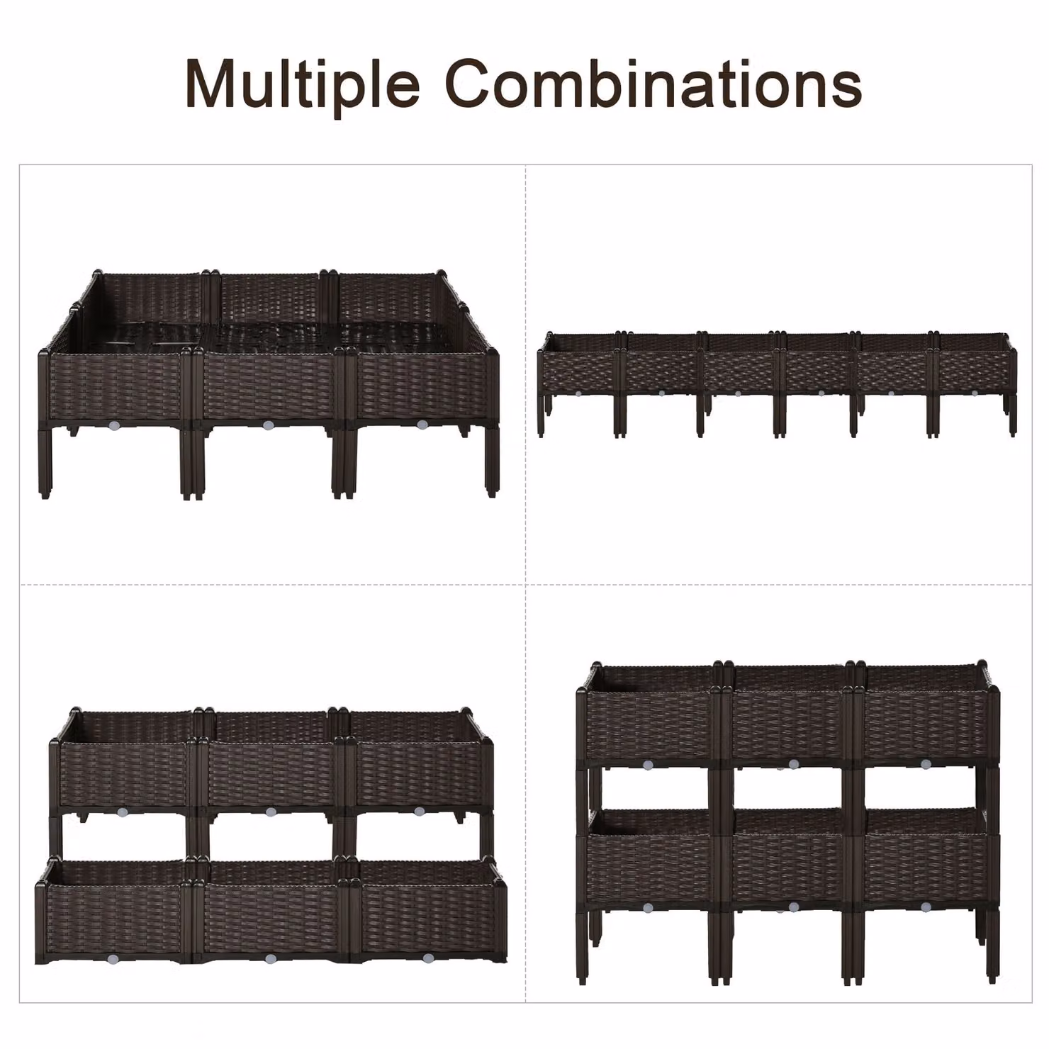 Outsunny Set of 6 Brown Plastic Raised Planter Boxes for Vegetable Gardens, W: 40 cm, H: 44 cm, Volume: 40 l – 4