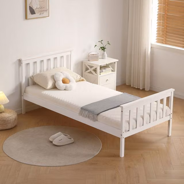Comfy Living Ltd Modern Solid Pine Bed Frame in White, W/D/H: 100 x 200 cm