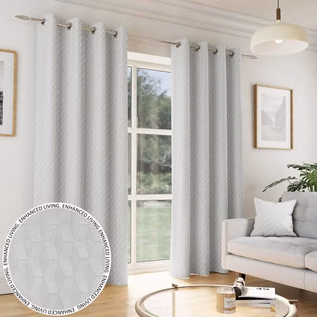 Enhanced Living Tokyo Grey Velvet Thermal Blackout Eyelet Curtains W: 168 cm, H: 183 cm