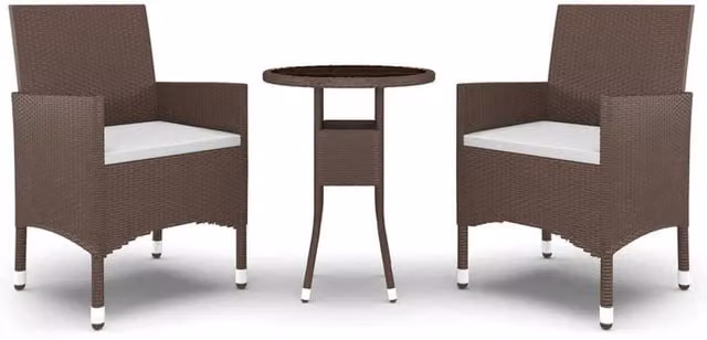 Berkfield Home 3 Piece Brown Poly Rattan and Tempered Glass Garden Bistro Set