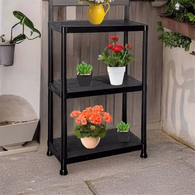 SPETLEK 3 Tier Heavy Duty Plastic Storage Shelving Rack in Black
