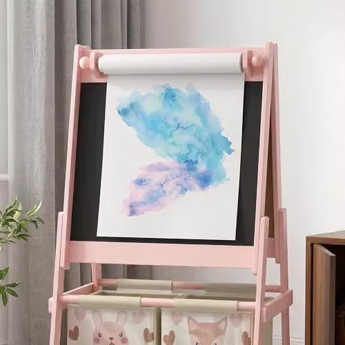 AIYAPLAY 3 in 1 Double-Sided Art Easel for Kids with Paper Roll, Pink – 4