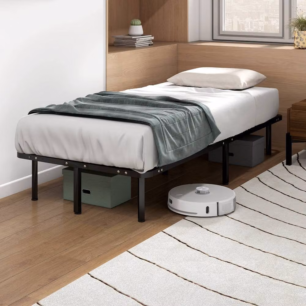 STILVORA Single Bed Frame with Under-Bed Storage Drawers in Black Metal and Wood, W/D/H: 90 x 190 cm – 4