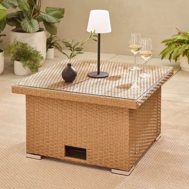 FurnitureboxUK Orlando Rattan Rising Garden Coffee Dining Table in Beige