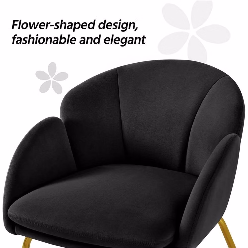 Kelvenix Flower Shape Velvet Vanity Chair in Black – 4