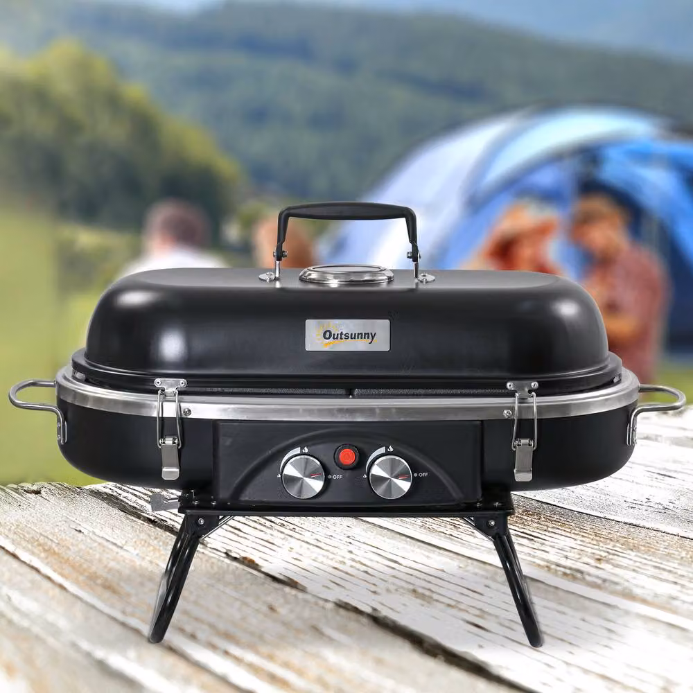 Rolipo Black Foldable 2 Burner Tabletop Gas BBQ Grill with Thermometer and Piezo Ignition – 4