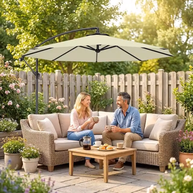 Outsunny Beige Cantilever Garden Parasol Umbrella, 3 m