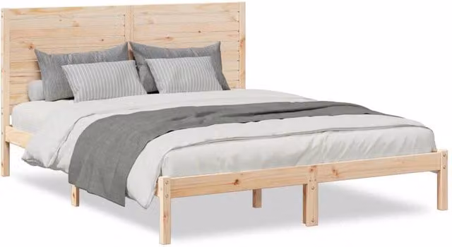 Berkfield Home Extra Long Solid Wood Bed Frame in Natural Pine, W/D/H: 160 x 220 cm