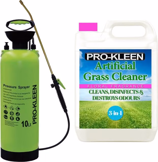 Pro-Kleen 10L Manual Pressure Sprayer with 5L Artificial Grass Cleaner in Pink and Green Floral