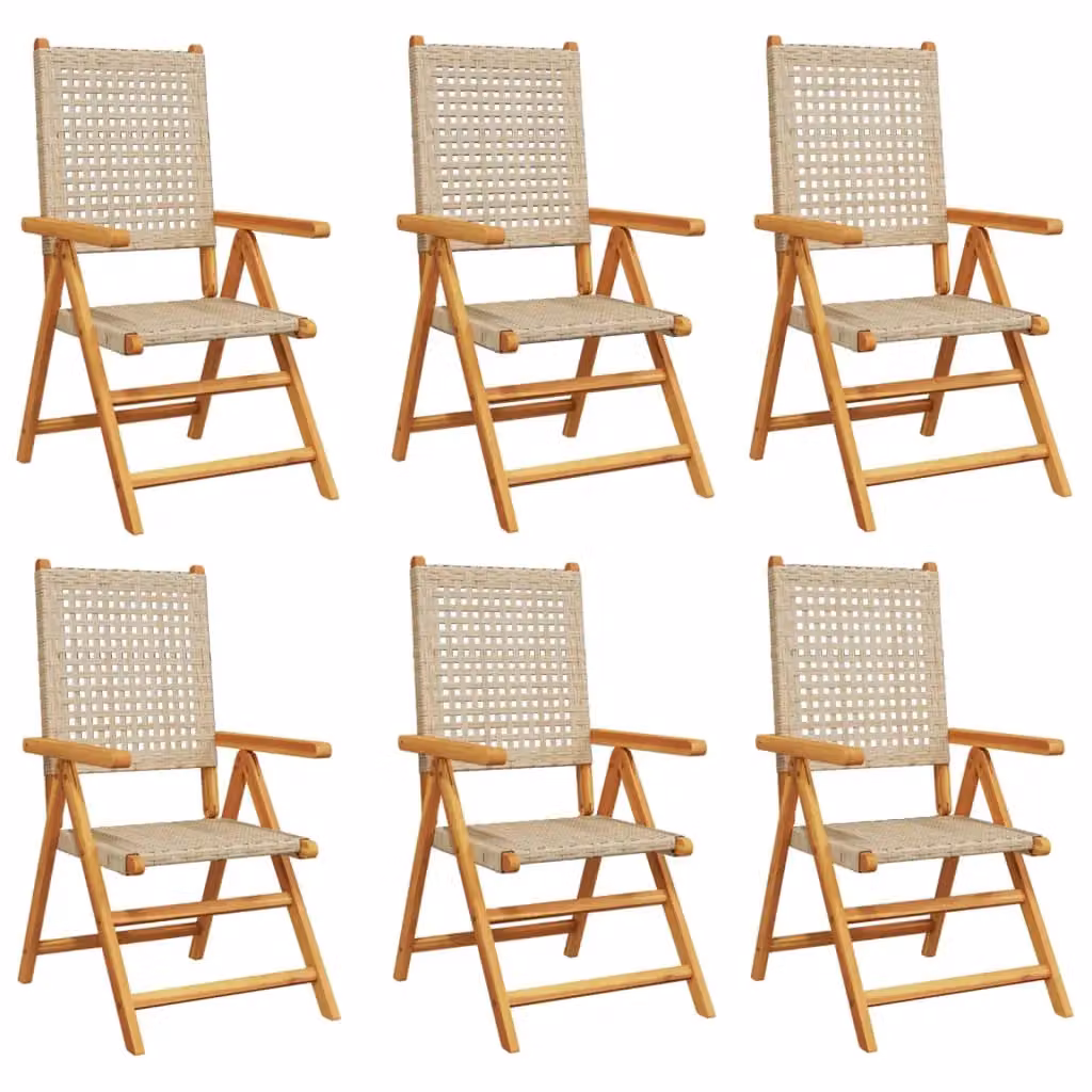 Berkfield Home Set of 6 Reclining Garden Chairs in Beige Poly Rattan with Acacia Solid Wood Frame – 2