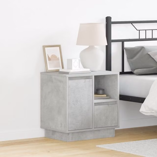 Berkfield Home Set of 2 Modern Bedside Cabinets with Integrated LED Lighting, Concrete Grey, W/D/H: 50 x 34.5 x 50 cm