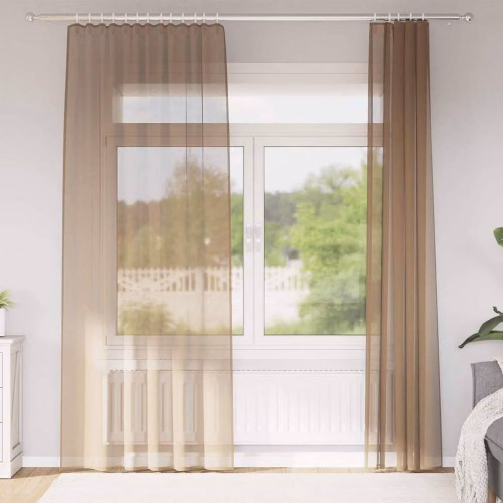 Berkfield Home Plain Transparent Voile Fabric Panel Curtains with Rod Pockets, 2 Pack, Brown – 2