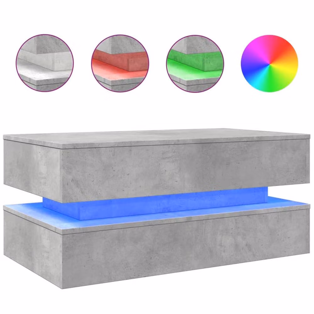 Berkfield Home Modern Coffee Table with LED Lights in Concrete Grey, W/D/H: 90 x 50 x 40 cm – 2