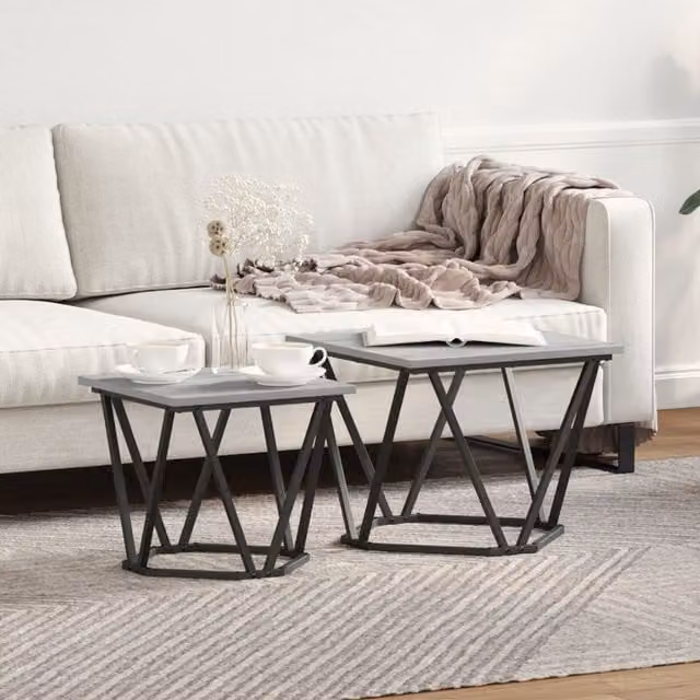 Berkfield Home Grey Sonoma Nested Coffee Tables with Metal X-Frame and Engineered Wood Tops – 1