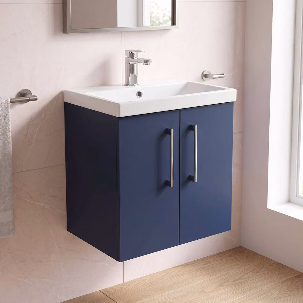 Balterley Wall Mounted Bathroom Vanity Unit with Basin and 2 Soft Close Doors, Blue – 3