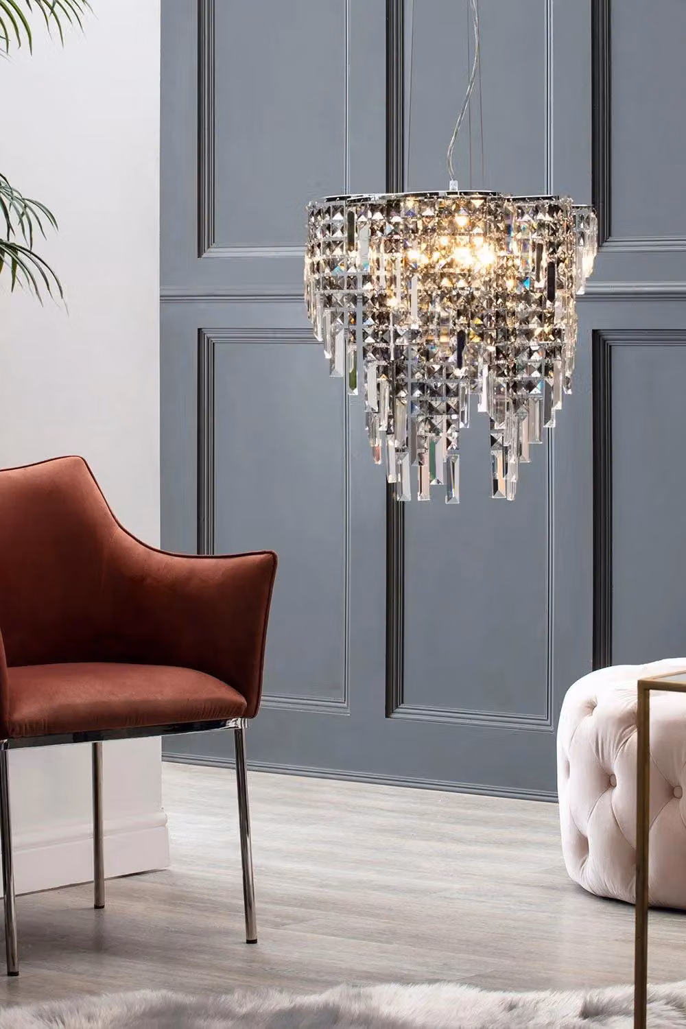 BHS Lighting Esme Chandelier in Metallic Silver with Crystal and Glass Details – 2