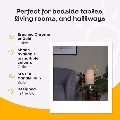 ValueLights Francis Dimmable Touch Table Lamp with White Fabric Shade and Gold Metal Cylinder Base – 2