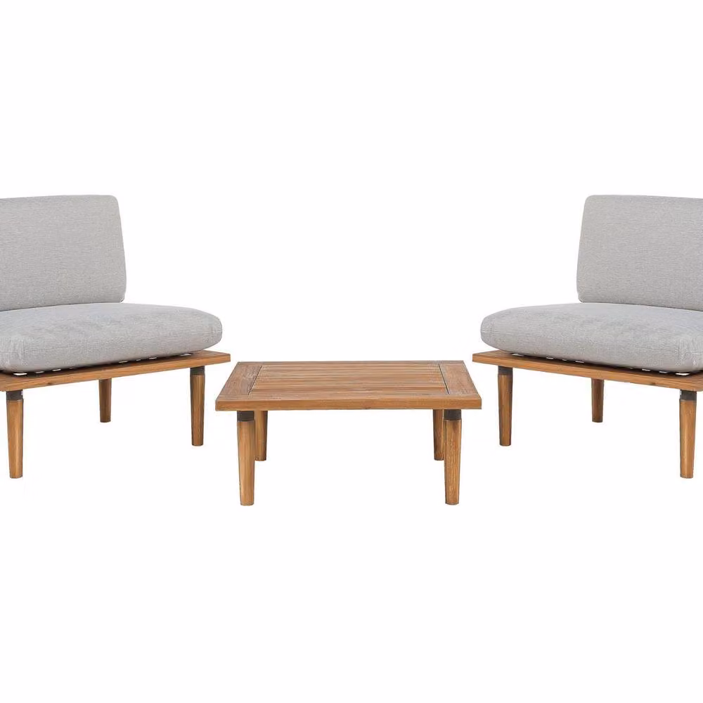Wyld and Coco Acacia 2-Seater Outdoor Sofa Set with Grey Upholstered Cushions – 2