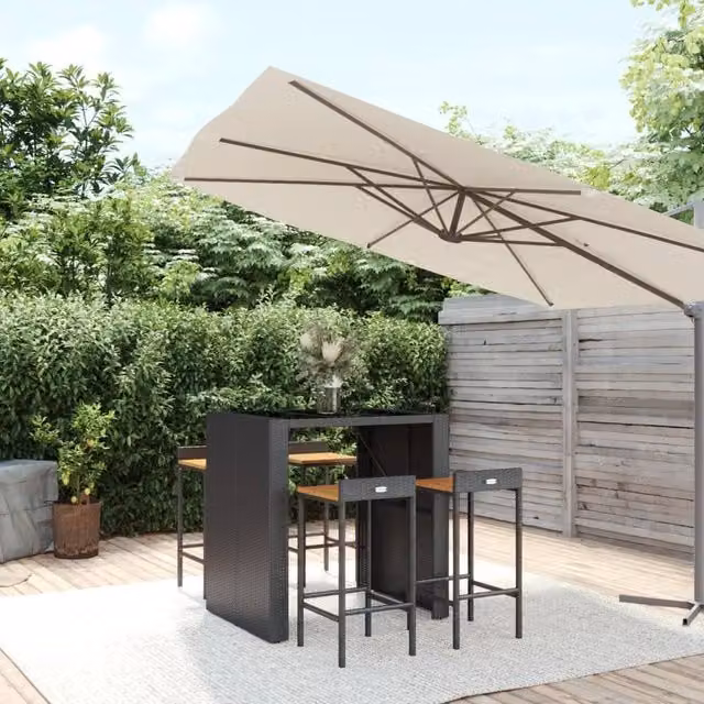 Berkfield Home 5 Piece Garden Bar Set in Black Poly Rattan and Solid Acacia Wood – 1