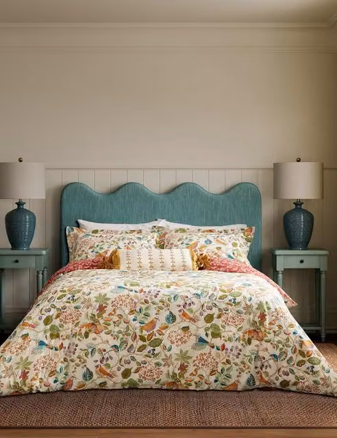 Sanderson Birds & Berries Floral Cotton Bedding Set, Multicolour, W: 140 cm, L: 200 cm