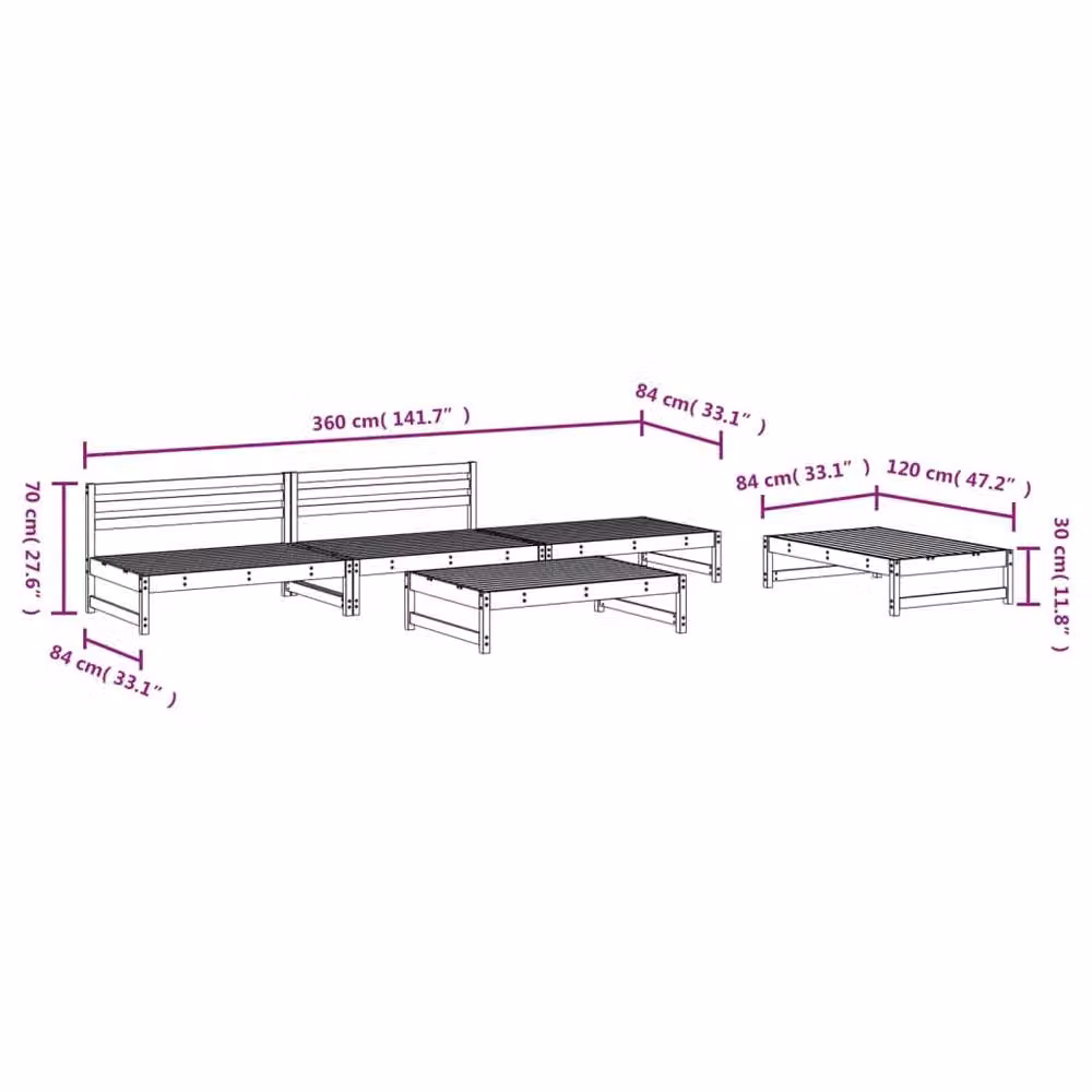 Berkfield Home 5 Piece Grey Solid Pine Wood Garden Lounge Set with Cushions – 3