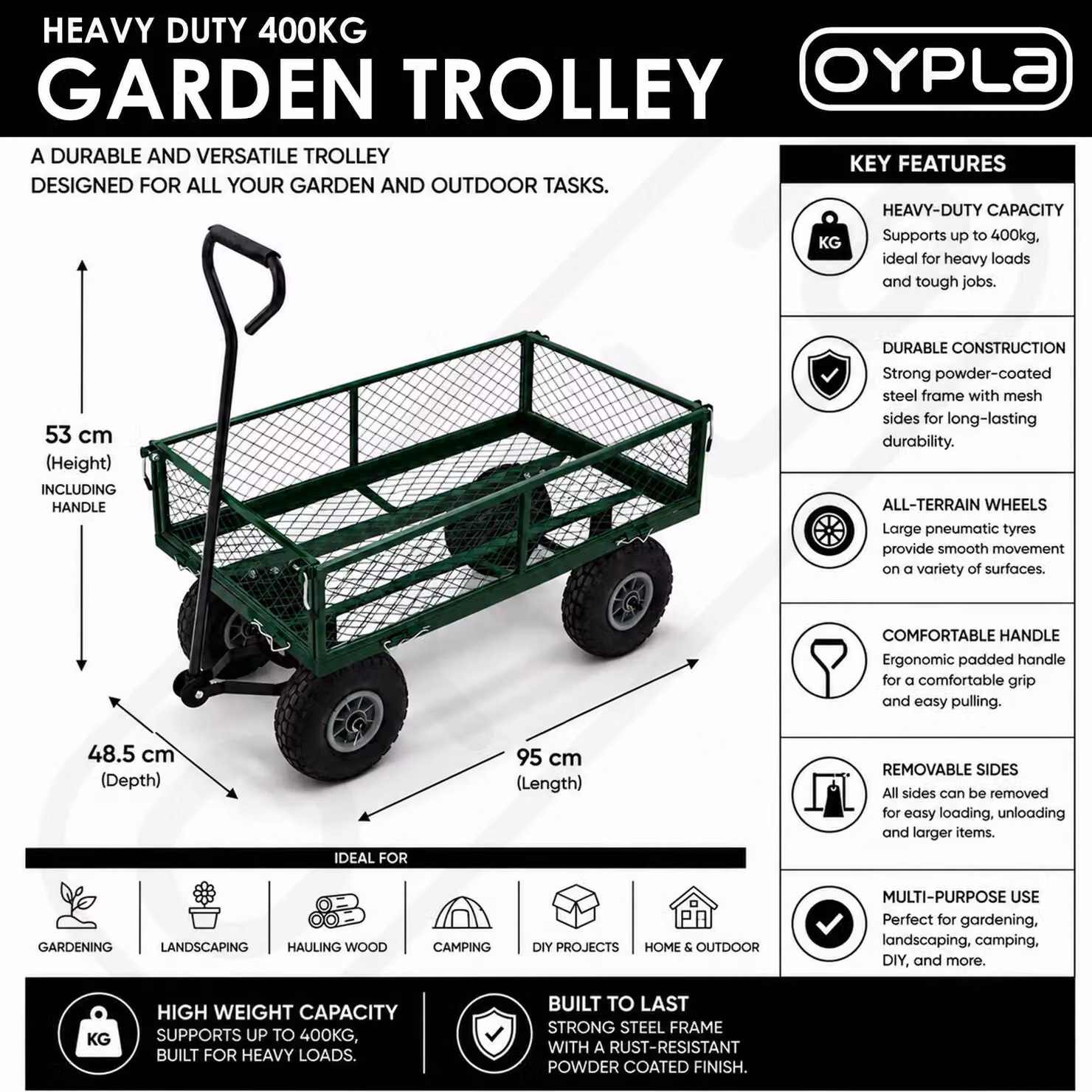 Oypla Heavy Duty Metal Gardening Trolley Cart in Green – 2