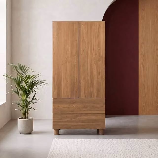 sweeek Modern Brown Wood Effect Wardrobe with 2 Doors, 2 Drawers and Hanging Rail, W: 80 cm, D: 53 cm, H: 180 cm – 1