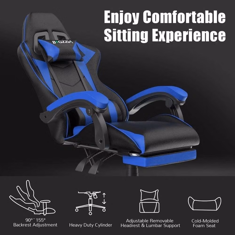 FLAVORA Swivel Recliner Gaming Chair with Footrest in Blue – 3