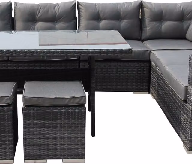 Furniture One 9 Seater Rattan Garden Corner Sofa Conversation Set with Cushions in Grey