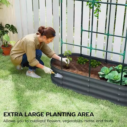 Outsunny Galvanised Steel Raised Garden Bed with Trellis, Grey, W/D/H: 121.92 x 60.96 x 140.2 cm – 3