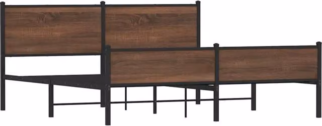 Berkfield Home Metal and Wood Bed Frame in Brown Oak, W/D/H: 160 x 200 cm – 1