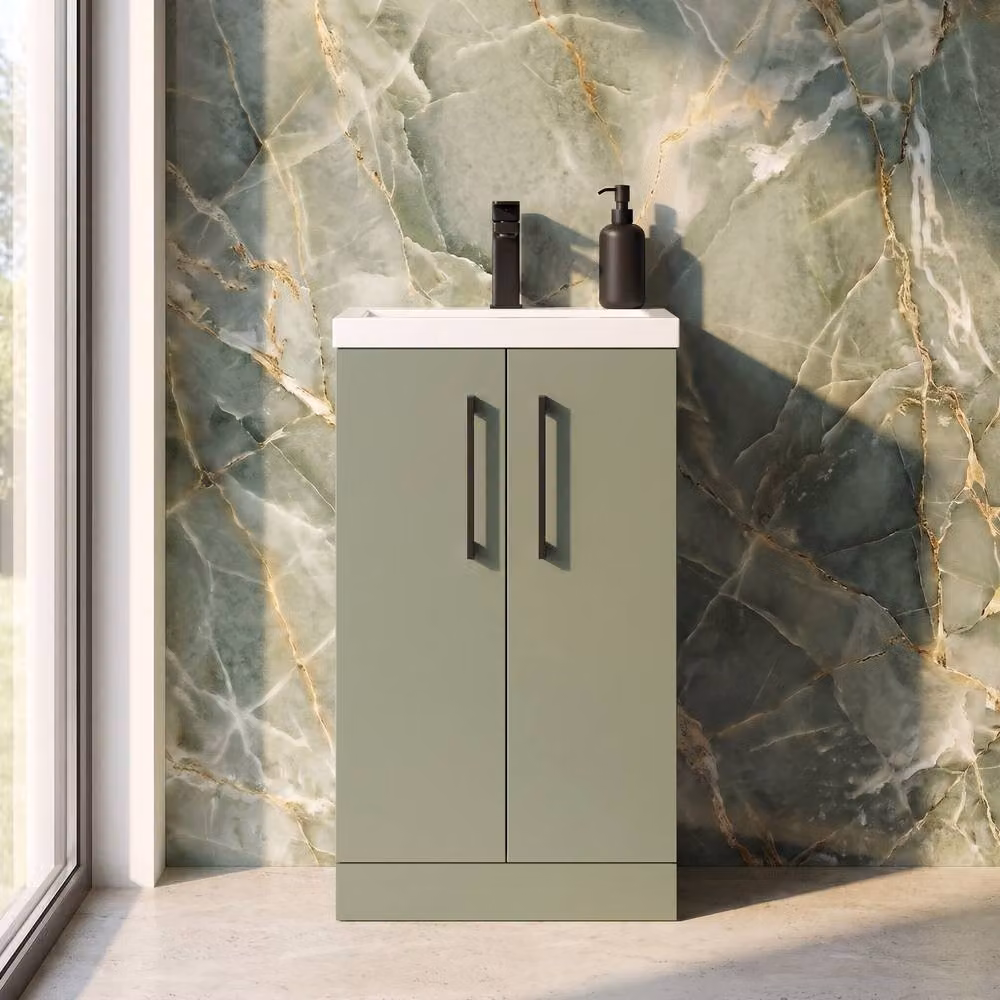 Balterley Modern Green Freestanding Bathroom Vanity Unit with Composite Basin and Soft Close Doors, W/D/H: 50.3 x 35.3 x 84.0 cm – 3