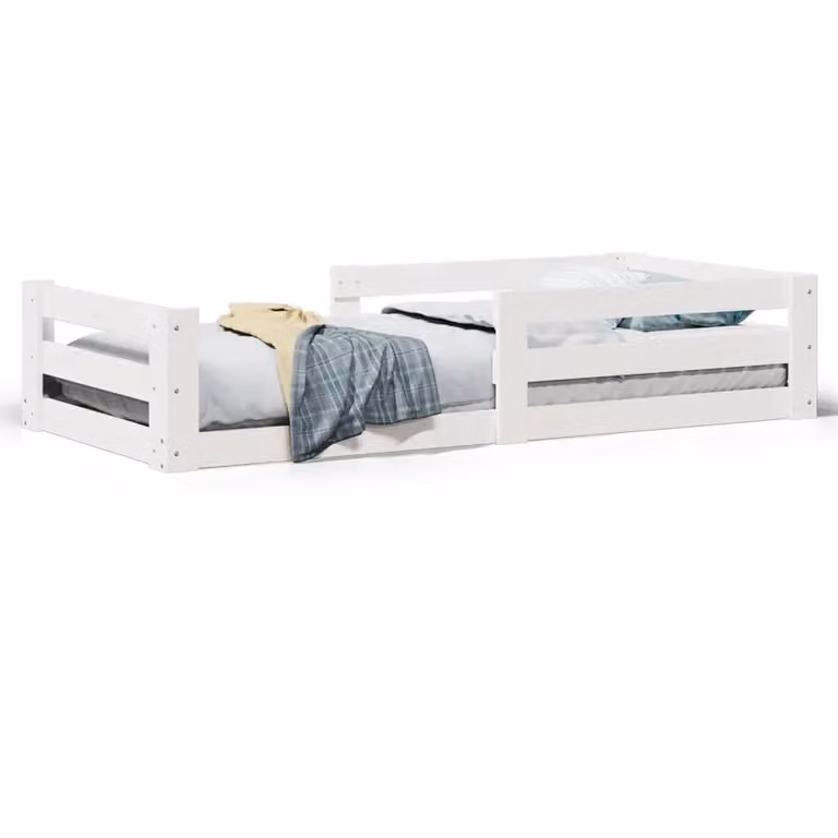 Berkfield Home White Solid Wood Pine Bed Frame W/D/H: 100 x 200 cm