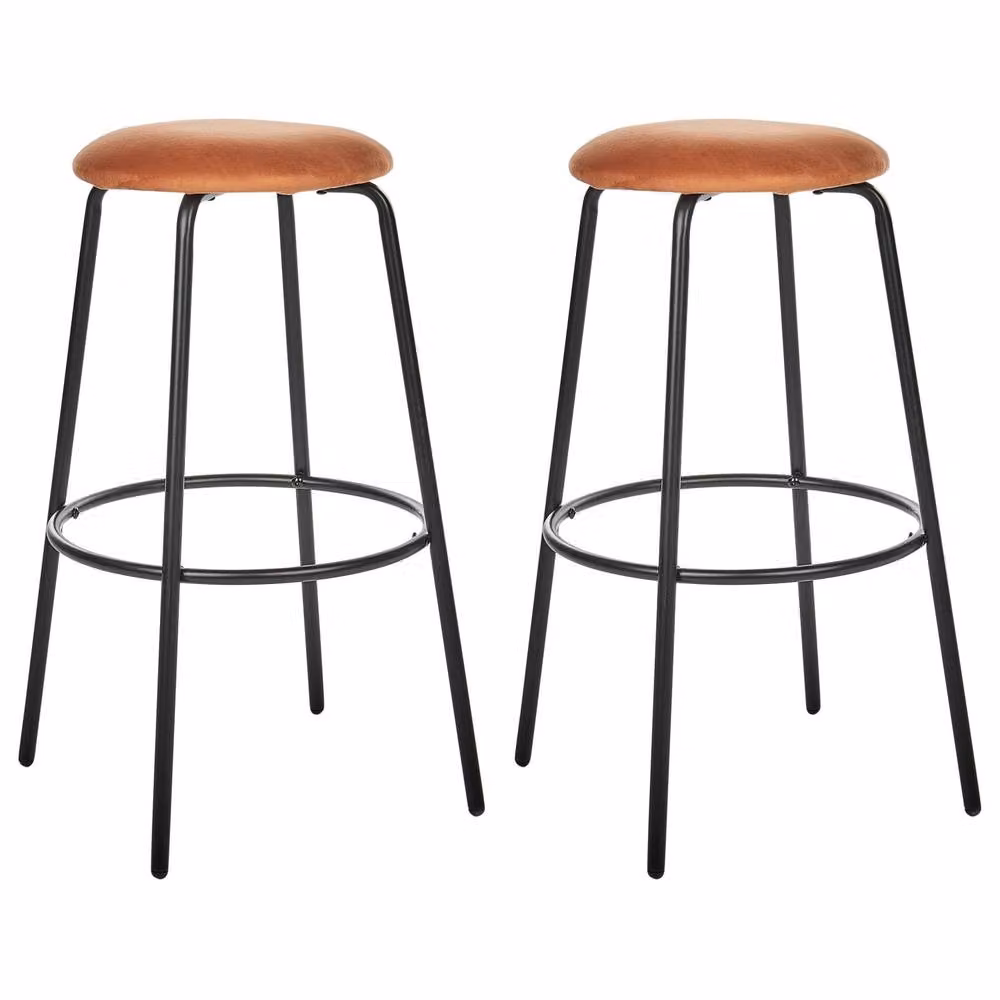 Wyld and Coco Set of 2 Orange Velvet Bar Stools with Metal Footrests – 2