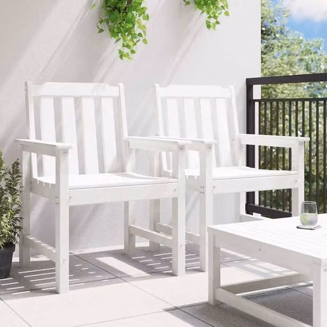 Berkfield Home White Garden Dining Chairs, Set of 2, HDPE Plastic, H 88 x W 55.5 x D 65.5 cm – 1