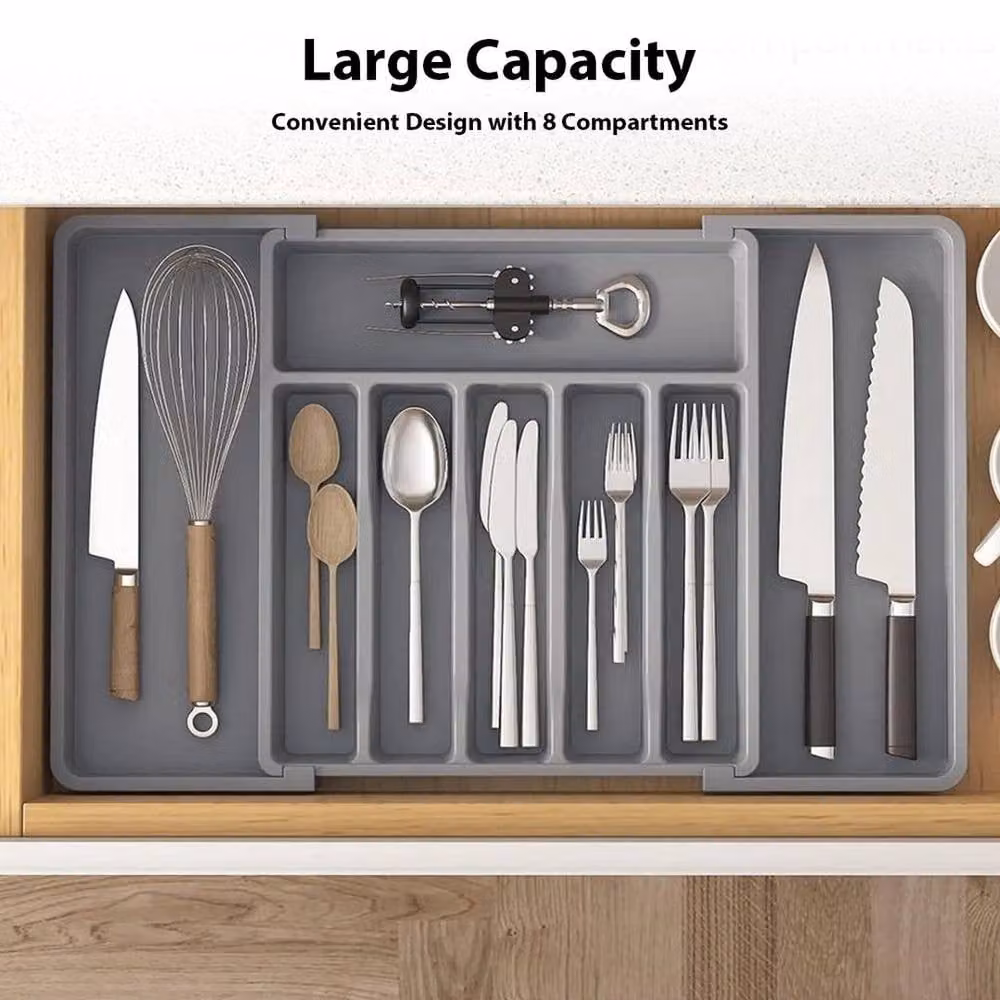 NESTLUNE Expandable Plastic Cutlery Tray Kitchen Organiser Drawer Insert, Grey – 5