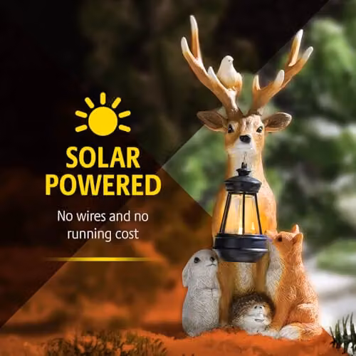Coopers of Stortford Reindeer and Friends Solar Powered LED Garden Ornament in Brown, White and Multicolour – 4