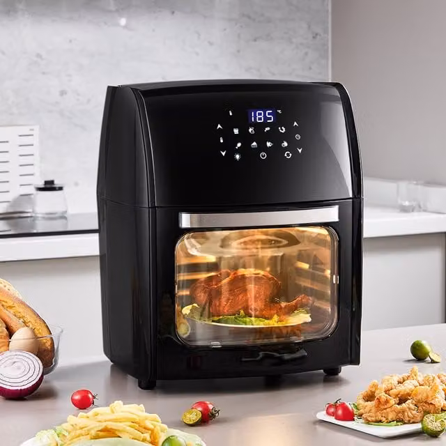 Livingandhome 12L Air Fryer with Rotating Rotisserie Basket and Timer, Black, 41 cm