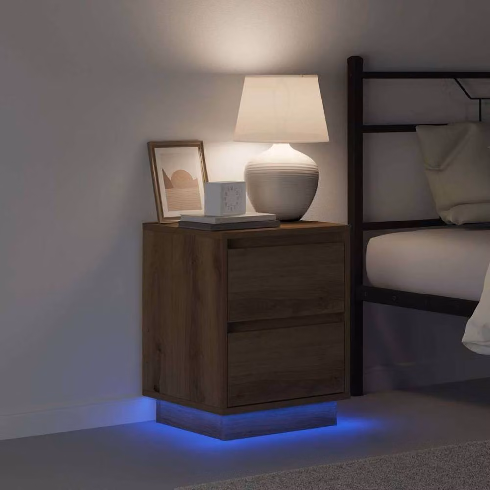Berkfield Home Set of 2 Artisan Oak Bedside Cabinets with LED Lights and Soft Close Drawers, Brown, W/D/H: 39 x 34.5 x 50 cm – 3