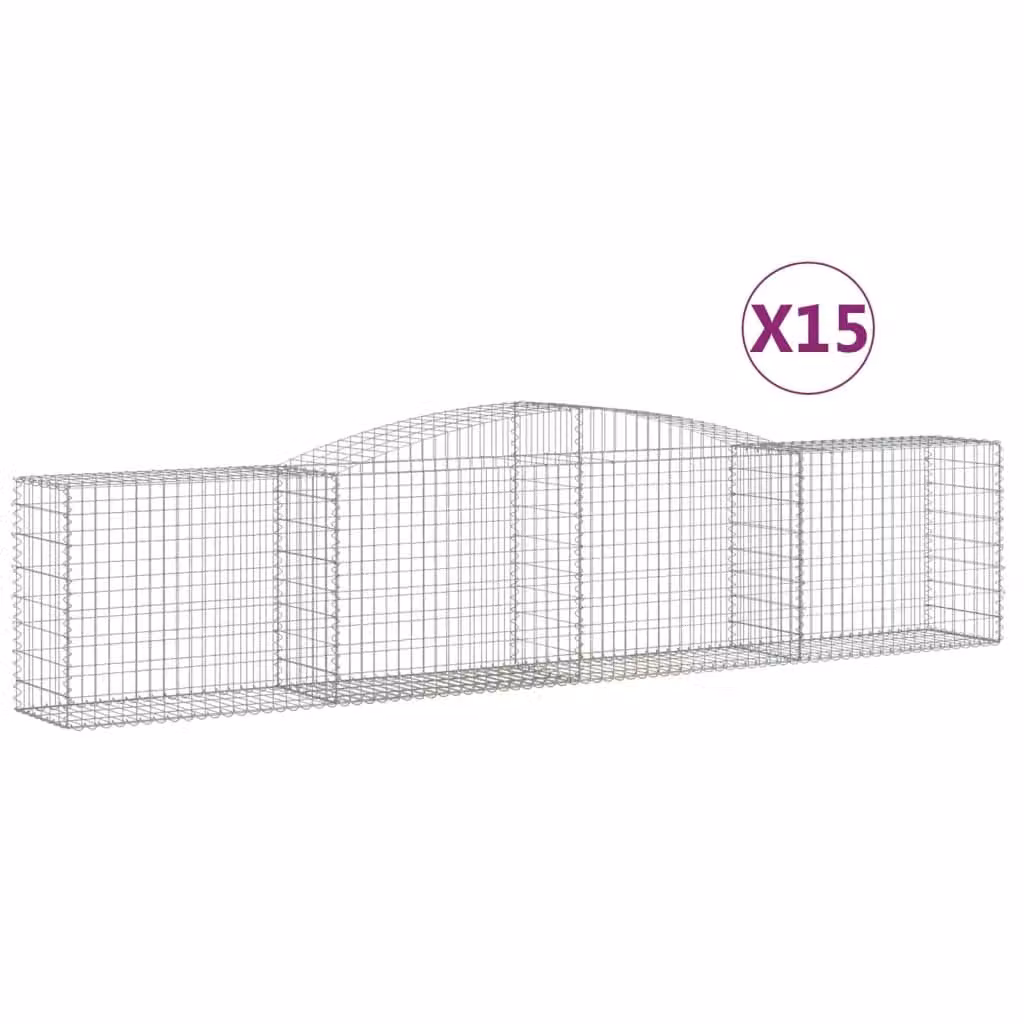Berkfield Home Arched Gabion Baskets, 15 Pieces, Silver Galvanised Steel, W: 400 cm, D: 50 cm, H: 80-100 cm – 2
