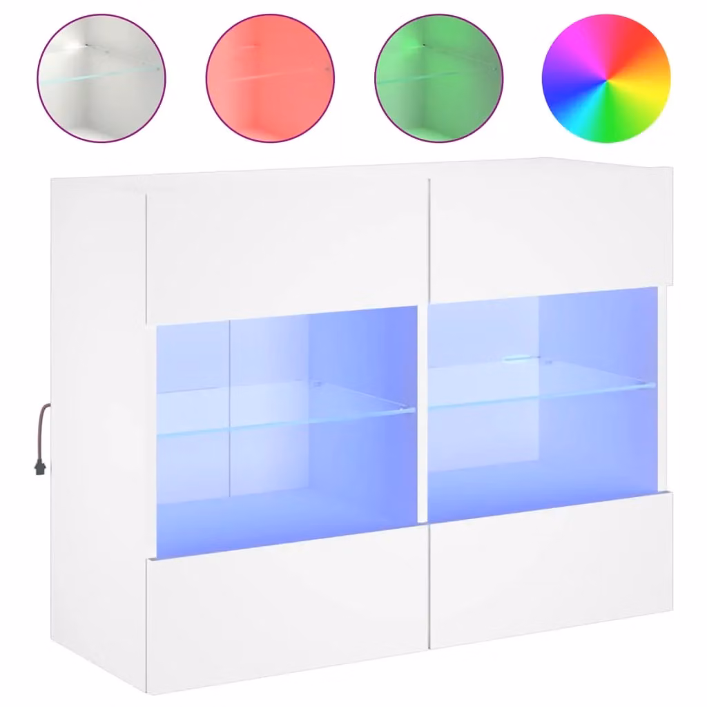 Berkfield Home Modern Wall Mounted TV Cabinet with Integrated LED Lighting and Internal Shelves, White, W: 78.5 cm, D: 30 cm, H: 60.5 cm – 2