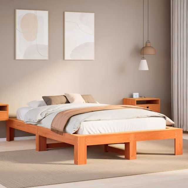 Berkfield Home Small Double Solid Wood Pine Bed Frame in Wax Brown, W/D/H: 120 x 190 cm