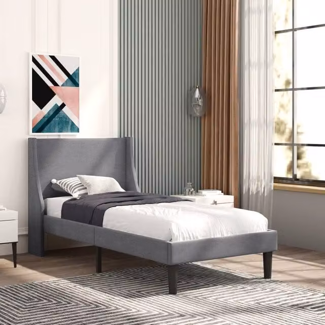 Merax Single Upholstered Velvet Wingback Bed Frame, Grey, W/D/H: 90 x 190 cm – 1