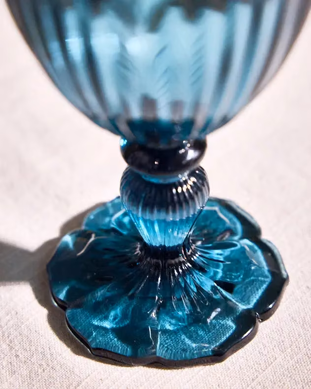 Dibor Set of 12 Blue Embossed Floral Wine Goblets, 280ml per glass – 5