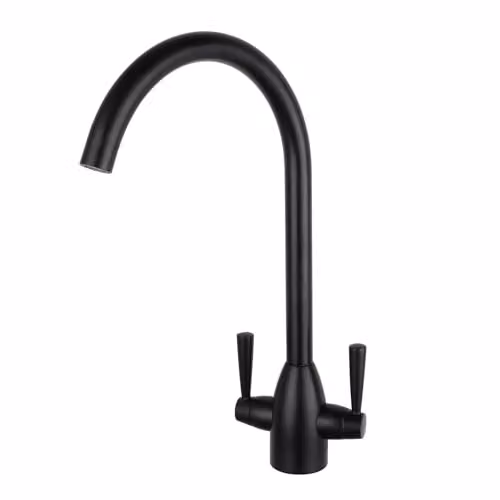 Nes Home Matt Black Modern Kitchen Sink Swivel Mixer Tap with Dual Lever – 1