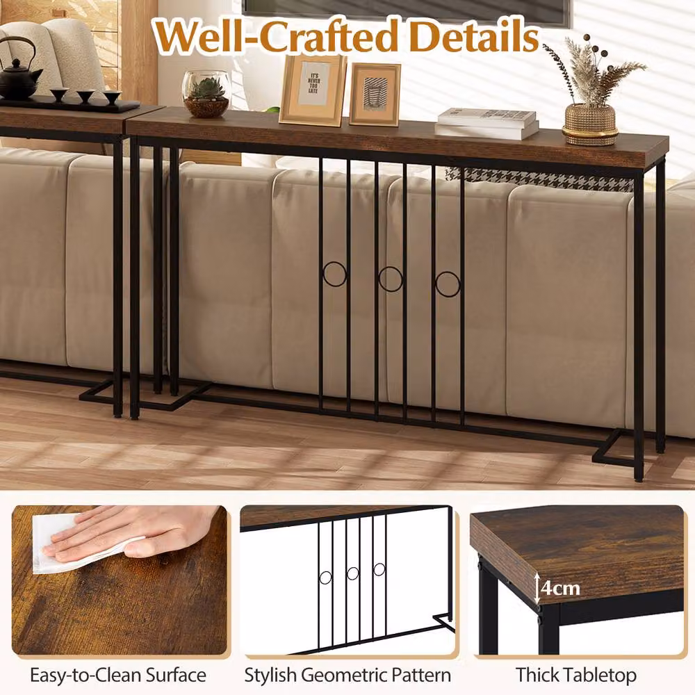 Costway Industrial Console Table in Brown, W: 140 cm, D: 30 cm, H: 75 cm – 7