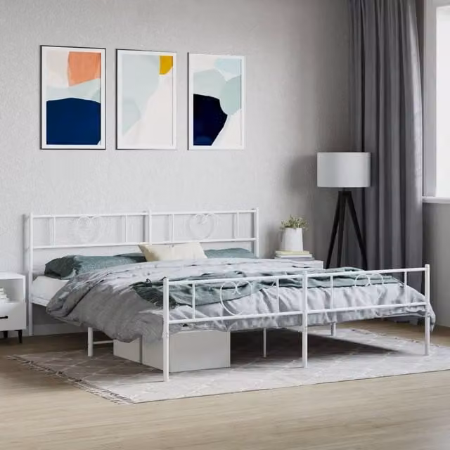 Berkfield Home Metal Bed Frame with Headboard and Footboard in White 193 x 203 cm