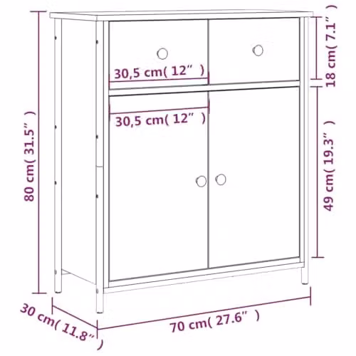 vidaXL Sideboard in Smoked Oak, Brown Engineered Wood, W/D/H: 70 x 30 x 80 cm – 3