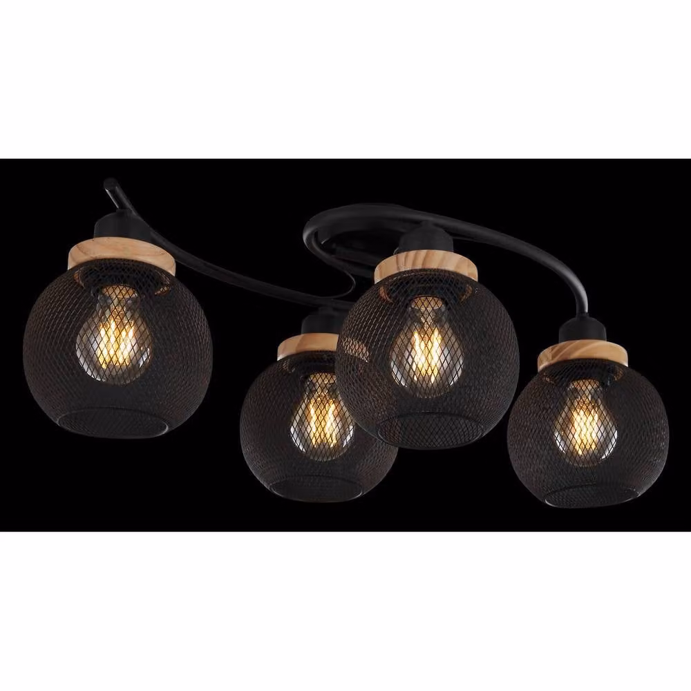 Netlighting Pablo Multi Arm Semi Flush Ceiling Lamp in Black and Brown with 4x E27 Sockets – 3