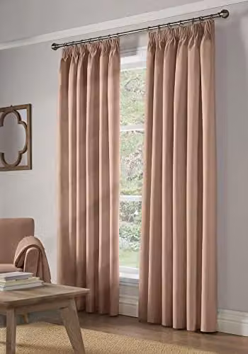 Alan Symonds Pink Thermal Insulating Blackout Curtains with Smock Tape, Pair, W: 168 cm, H: 183 cm